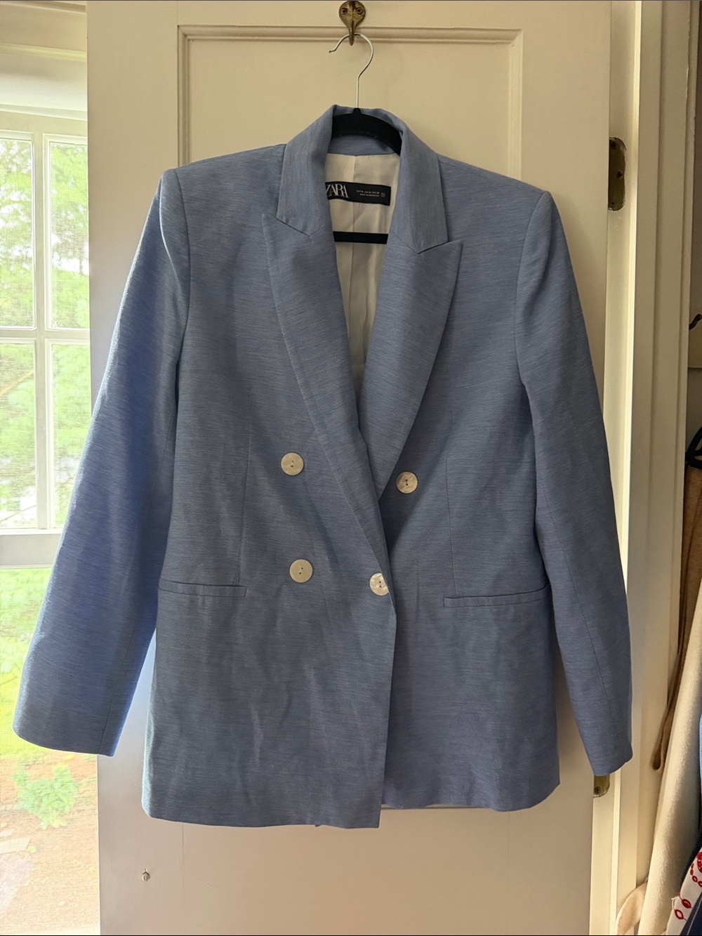 Zara Pastel Blue Double-Breasted Blazer